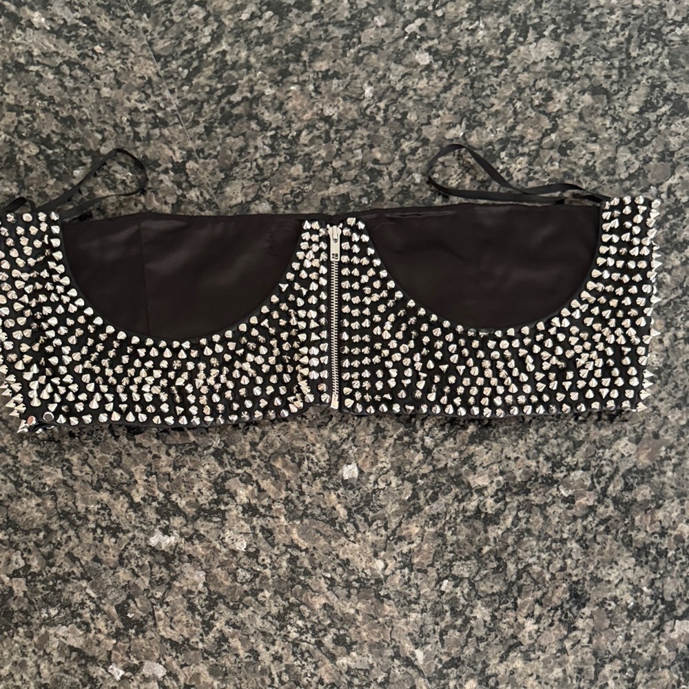 Black and Silver Studded Bra